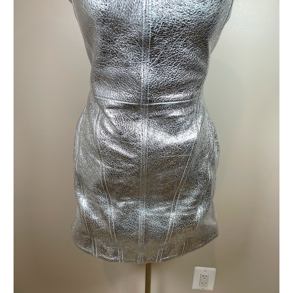 Retrofete Casmir Silver Leather Strapless Mini Dress Size Small - Picture 5 of 8